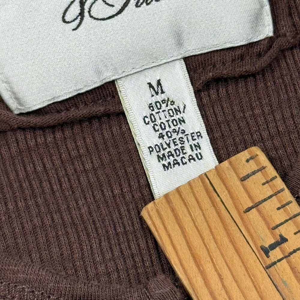 VTG Y2K Abercrombie & Fitch Brown Fitted Ribbed Henley Long Sleeve Top Medium - Picture 4 of 9